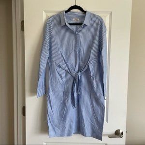 Calvin Klein Striped Lightweight Tie Front Shirt Dress - Size 14
